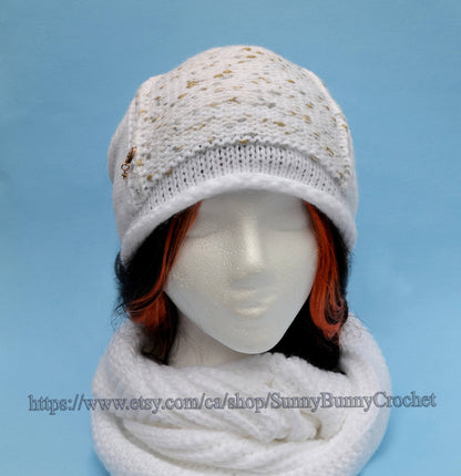 Women’s Knitted Hat & Infinity Scarf Set – Wool Blend Winter Set