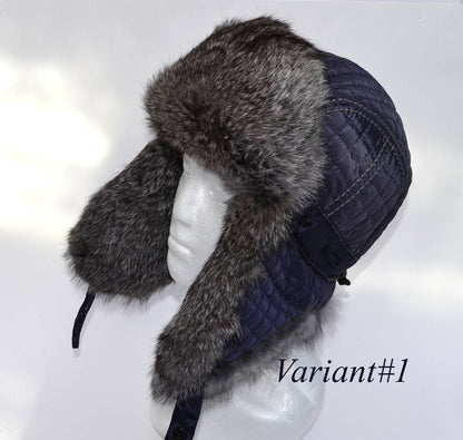MENS FUR HAT,  Fur Ear Flap Hat, Trapper Hat, Aviator Hat, Ushanka, Russian Hat, Ski Hat, Rabbit Fur, Fur Hat Ear Flaps, Gift for Men