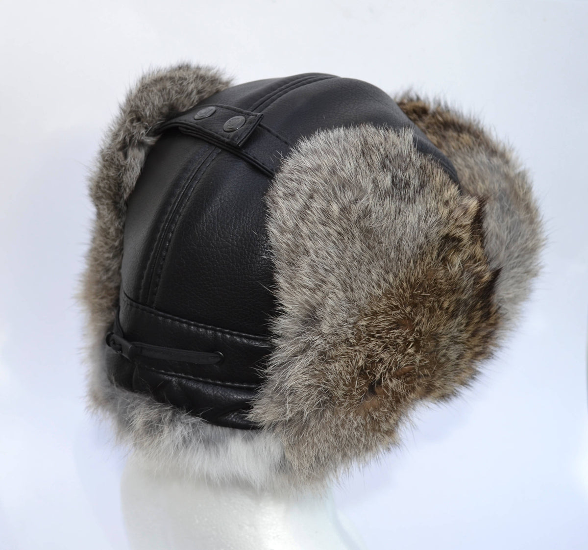 FAUX LEATHER Ear Flap Hat, Men real fur hat, Trapper Hat, Aviator Hat, Ushanka, Russian Hat, Ski Hat, Rabbit Fur, Fur Hat, Gift for Men