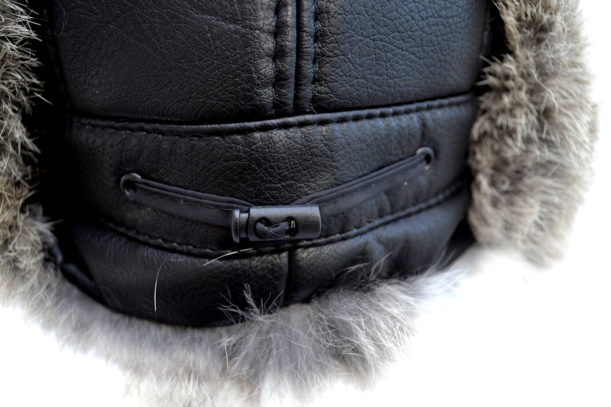 FAUX LEATHER Ear Flap Hat, Men real fur hat, Trapper Hat, Aviator Hat, Ushanka, Russian Hat, Ski Hat, Rabbit Fur, Fur Hat, Gift for Men
