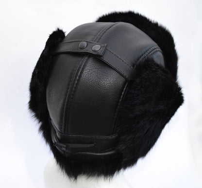 FAUX LEATHER Ear Flap Hat, Men real fur hat, Trapper Hat, Aviator Hat, Ushanka, Russian Hat, Ski Hat, Rabbit Fur, Fur Hat, Gift for Men