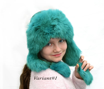 Real Fur Hat, Fur Ear flap Hat, Ushanka Hat, Child Hat, Fur Hat with Ear Flaps, Warm Hat, Childs Fur Hat, Trapper Hat, Rabbit Fur, Kids Hat