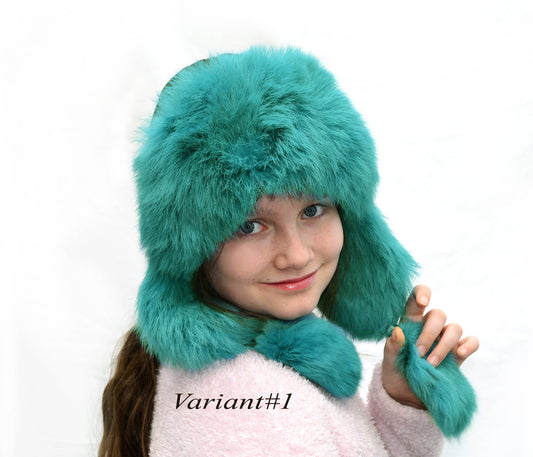 Real Fur Hat, Fur Ear flap Hat, Ushanka Hat, Child Hat, Fur Hat with Ear Flaps, Warm Hat, Childs Fur Hat, Trapper Hat, Rabbit Fur, Kids Hat