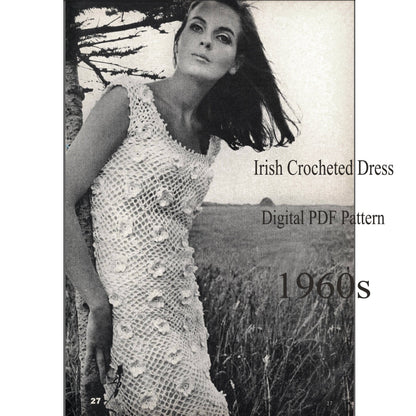 VINTAGE CROCHETED Dress Pattern Retro 1960s Irish Lace Short Tunic Cover Instant PDF Download Summer Party Mini Dress Top Women Lady