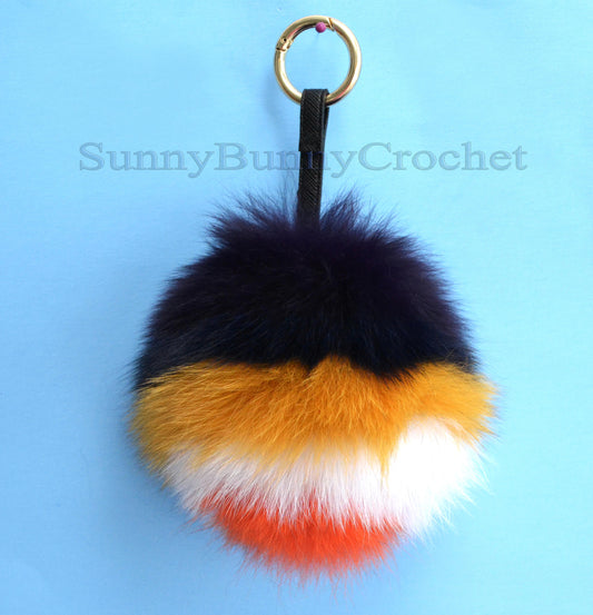 Multicolor real fox fur pom pom keychain and bag charm – main image