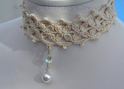 CHOKER NECKLACES  For Women, White lace choker, Crocheted necklace, Boho choker, Lace choker, Dainty choker, Choker collar, Wedding Necklace