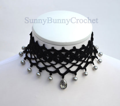Black necklace choker, Black necklace for women, Choker necklace Black, Black statement necklace, Choker beaded Black, Cotton Choker, Boho