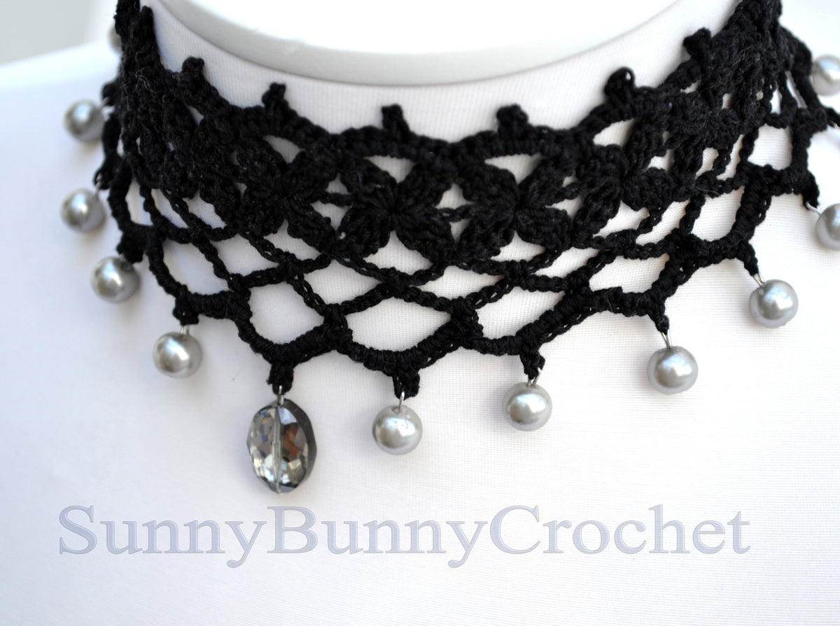 Black necklace choker, Black necklace for women, Choker necklace Black, Black statement necklace, Choker beaded Black, Cotton Choker, Boho