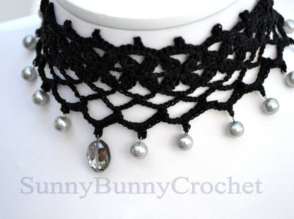 Black necklace choker, Black necklace for women, Choker necklace Black, Black statement necklace, Choker beaded Black, Cotton Choker, Boho