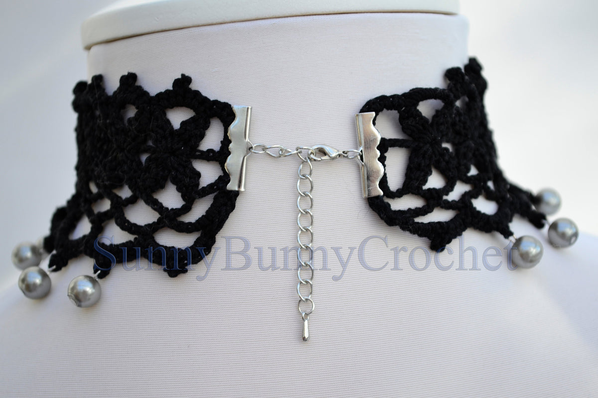 Black necklace choker, Black necklace for women, Choker necklace Black, Black statement necklace, Choker beaded Black, Cotton Choker, Boho