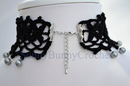 Black necklace choker, Black necklace for women, Choker necklace Black, Black statement necklace, Choker beaded Black, Cotton Choker, Boho