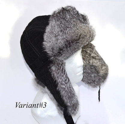 MENS FUR HAT,  Fur Ear Flap Hat, Trapper Hat, Aviator Hat, Ushanka, Russian Hat, Ski Hat, Rabbit Fur, Fur Hat Ear Flaps, Gift for Men
