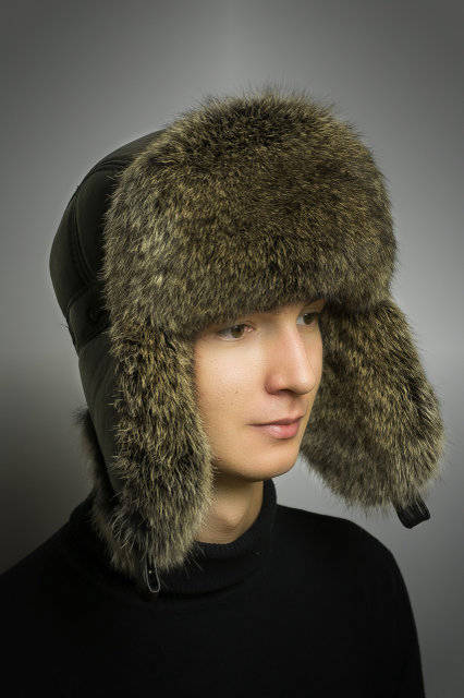 FAUX LEATHER Ear Flap Hat, Men real fur hat, Trapper Hat, Aviator Hat, Ushanka, Russian Hat, Ski Hat, Rabbit Fur, Fur Hat, Gift for Men