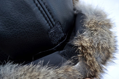 FAUX LEATHER Ear Flap Hat, Men real fur hat, Trapper Hat, Aviator Hat, Ushanka, Russian Hat, Ski Hat, Rabbit Fur, Fur Hat, Gift for Men