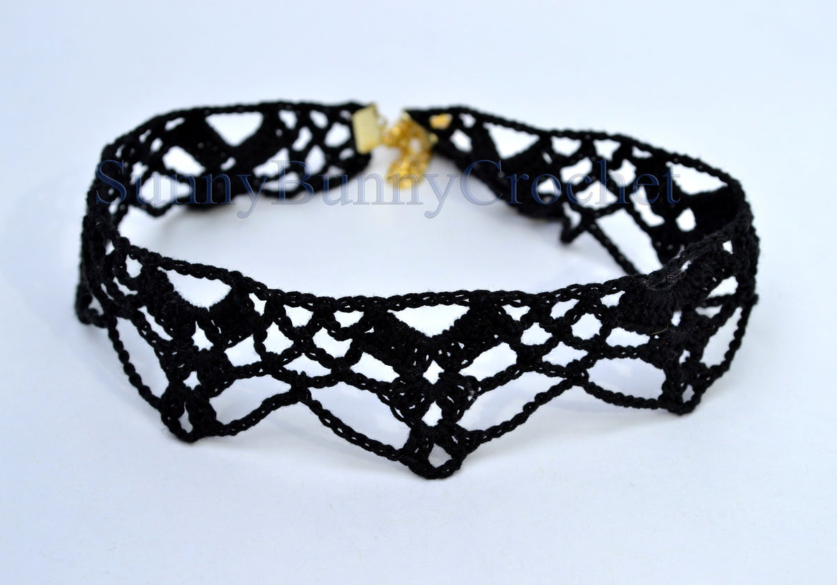 Gothic black necklace choker, Lace Necklace women, Choker necklace Black, Black statement necklace, Spider Net Black, Cotton Choker, Boho