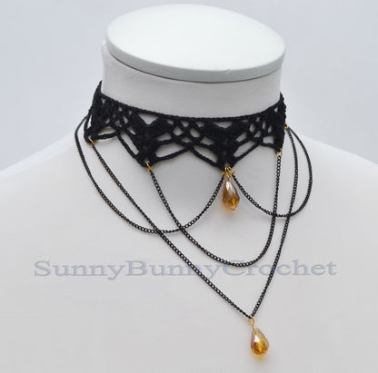 Black necklace choker, Black necklace for women, Choker necklace Black, Black statement necklace, Choker beaded Black, Cotton Choker, Gothic