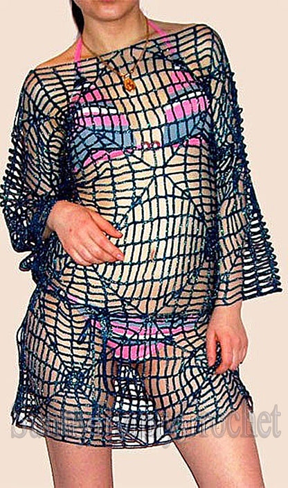 CROCHET SUMMER DRESS, Beach Cover Up, Crochet Women Tunic, Knitted Tunic, Summer Dress, Openwork, Spider Tunic,  Sexy Lace Dress, Mini, S