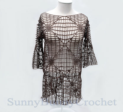 CROCHET SUMMER DRESS, Beach Cover Up, Crochet Women Tunic, Knitted Tunic, Summer Dress, Openwork, Spider Tunic,  Sexy Lace Dress, Mini, S