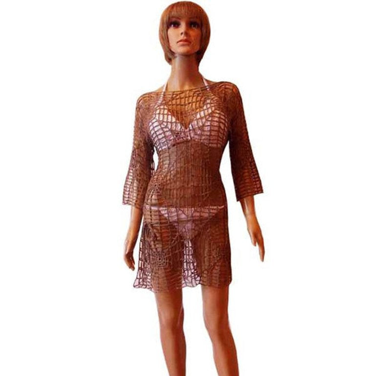 CROCHET SUMMER DRESS, Beach Cover Up, Crochet Women Tunic, Knitted Tunic, Summer Dress, Openwork, Spider Tunic,  Sexy Lace Dress, Mini, S