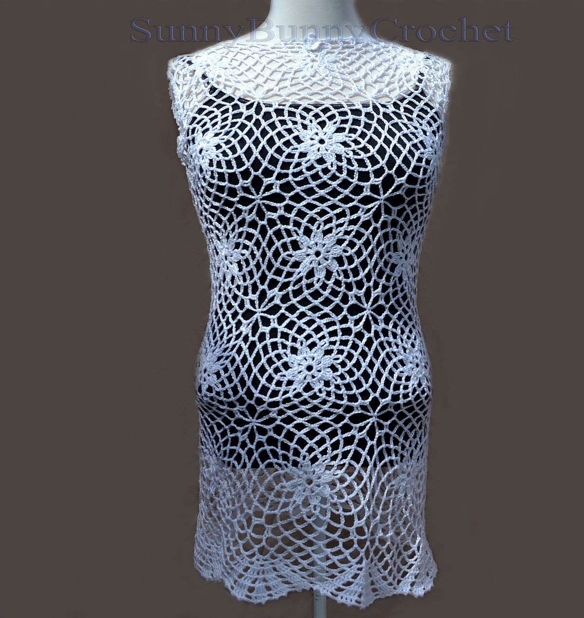 CROCHETED SUMMER Dress Beach Cover Up Sexy Cotton Lace Openwork Short Knit Tunic Cover Party Mini Dress Top Women Lady Flower Boho, XXS, M