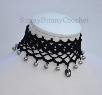 Black necklace choker, Black necklace for women, Choker necklace Black, Black statement necklace, Choker beaded Black, Cotton Choker, Boho