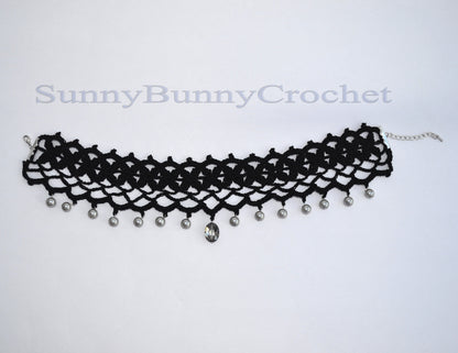 Black necklace choker, Black necklace for women, Choker necklace Black, Black statement necklace, Choker beaded Black, Cotton Choker, Boho