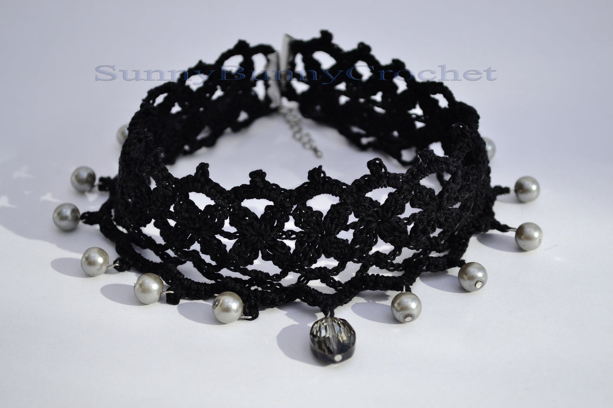 Black necklace choker, Black necklace for women, Choker necklace Black, Black statement necklace, Choker beaded Black, Cotton Choker, Boho