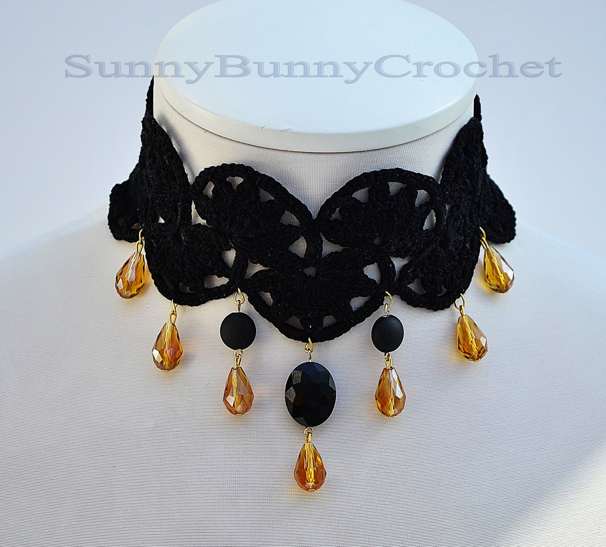 Black necklace choker, Black necklace for women, Choker necklace Black, Black statement necklace, Choker beaded Black, Cotton Choker, Flower