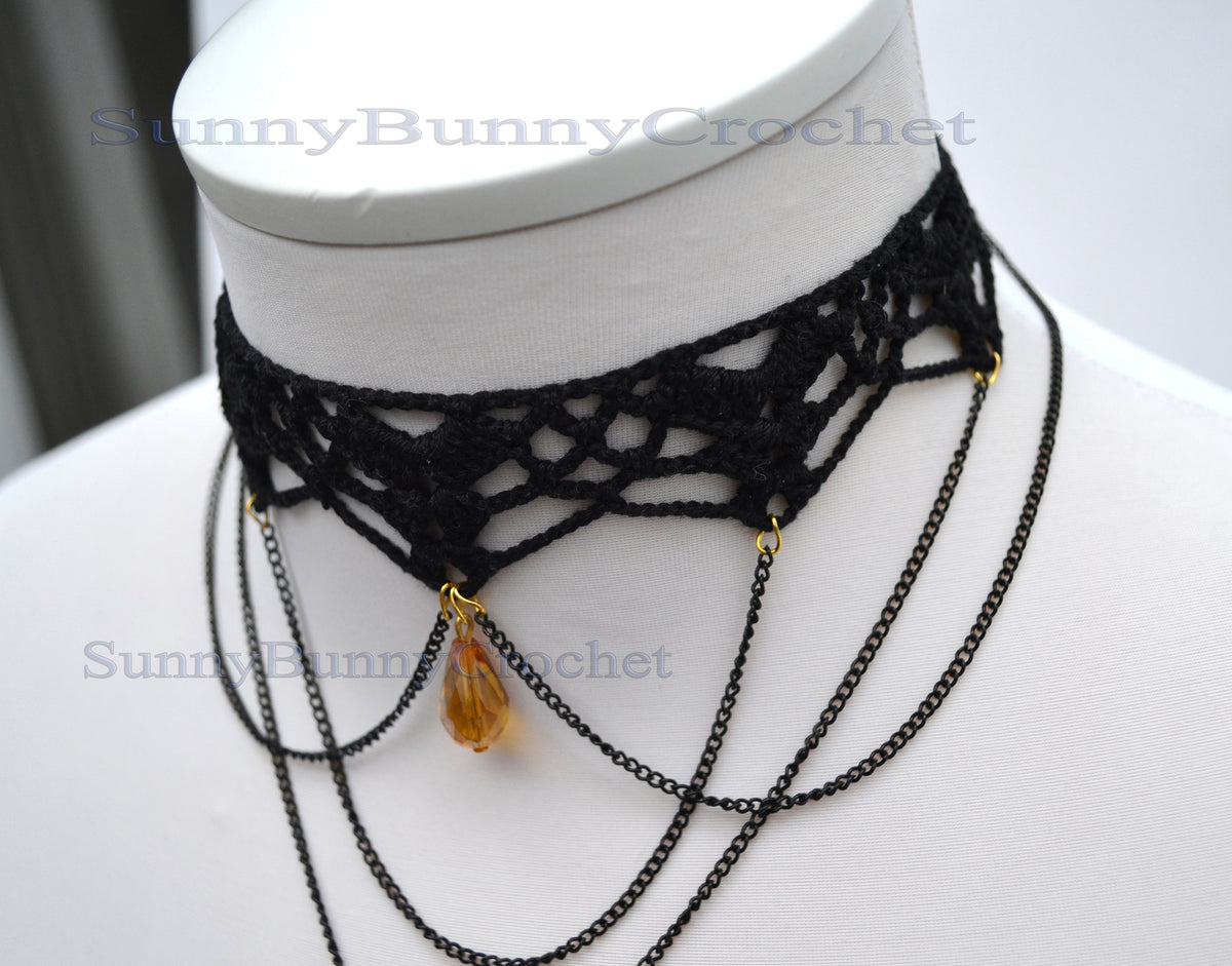 Black necklace choker, Black necklace for women, Choker necklace Black, Black statement necklace, Choker beaded Black, Cotton Choker, Gothic