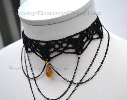 Black necklace choker, Black necklace for women, Choker necklace Black, Black statement necklace, Choker beaded Black, Cotton Choker, Gothic