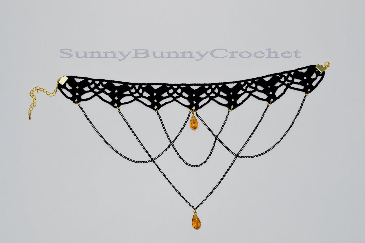 Black necklace choker, Black necklace for women, Choker necklace Black, Black statement necklace, Choker beaded Black, Cotton Choker, Gothic