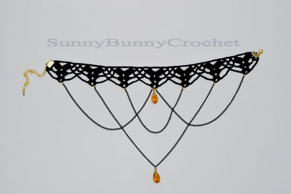 Black necklace choker, Black necklace for women, Choker necklace Black, Black statement necklace, Choker beaded Black, Cotton Choker, Gothic