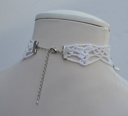 Crocheted Cotton Necklace,  Crochet Necklace for Women, Cotton Choker , Yarn Necklace, White statement necklace,Wedding, Gift for Her
