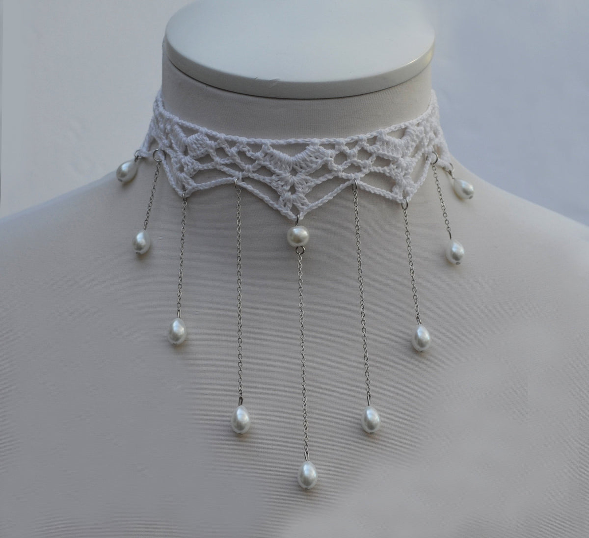 Crocheted Cotton Necklace,  Crochet Necklace for Women, Cotton Choker , Yarn Necklace, White statement necklace,Wedding, Gift for Her