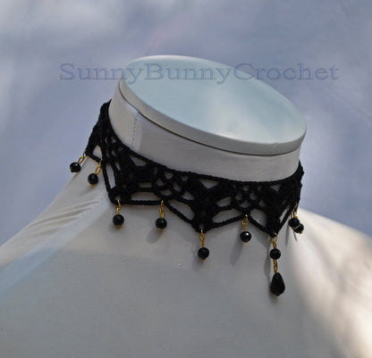 Gothic black necklace choker, Lace Necklace women, Choker necklace Black, Black statement necklace, Spider Net Black, Cotton Choker, Boho