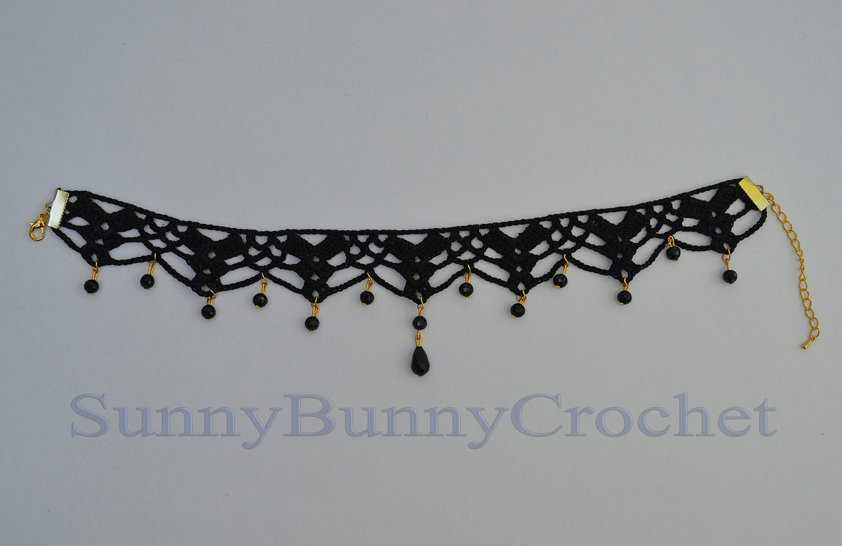 Gothic black necklace choker, Lace Necklace women, Choker necklace Black, Black statement necklace, Spider Net Black, Cotton Choker, Boho