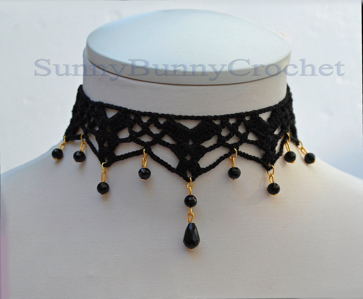 Gothic black necklace choker, Lace Necklace women, Choker necklace Black, Black statement necklace, Spider Net Black, Cotton Choker, Boho