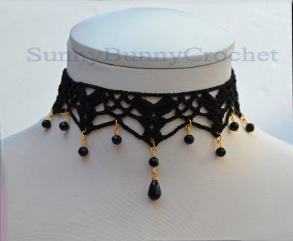 Gothic black necklace choker, Lace Necklace women, Choker necklace Black, Black statement necklace, Spider Net Black, Cotton Choker, Boho