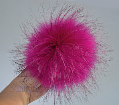 8"  PINK FUR POM Pom Keychain, Large Raccoon Bag Charm, Real Fur Charm, Raccoon Fur Pom Pom, Bag Charm Pom Pom, Fur Ball, Pendant, Keyring