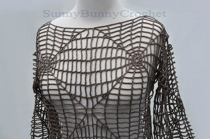 CROCHET SUMMER DRESS, Beach Cover Up, Crochet Women Tunic, Knitted Tunic, Summer Dress, Openwork, Spider Tunic,  Sexy Lace Dress, Mini, S