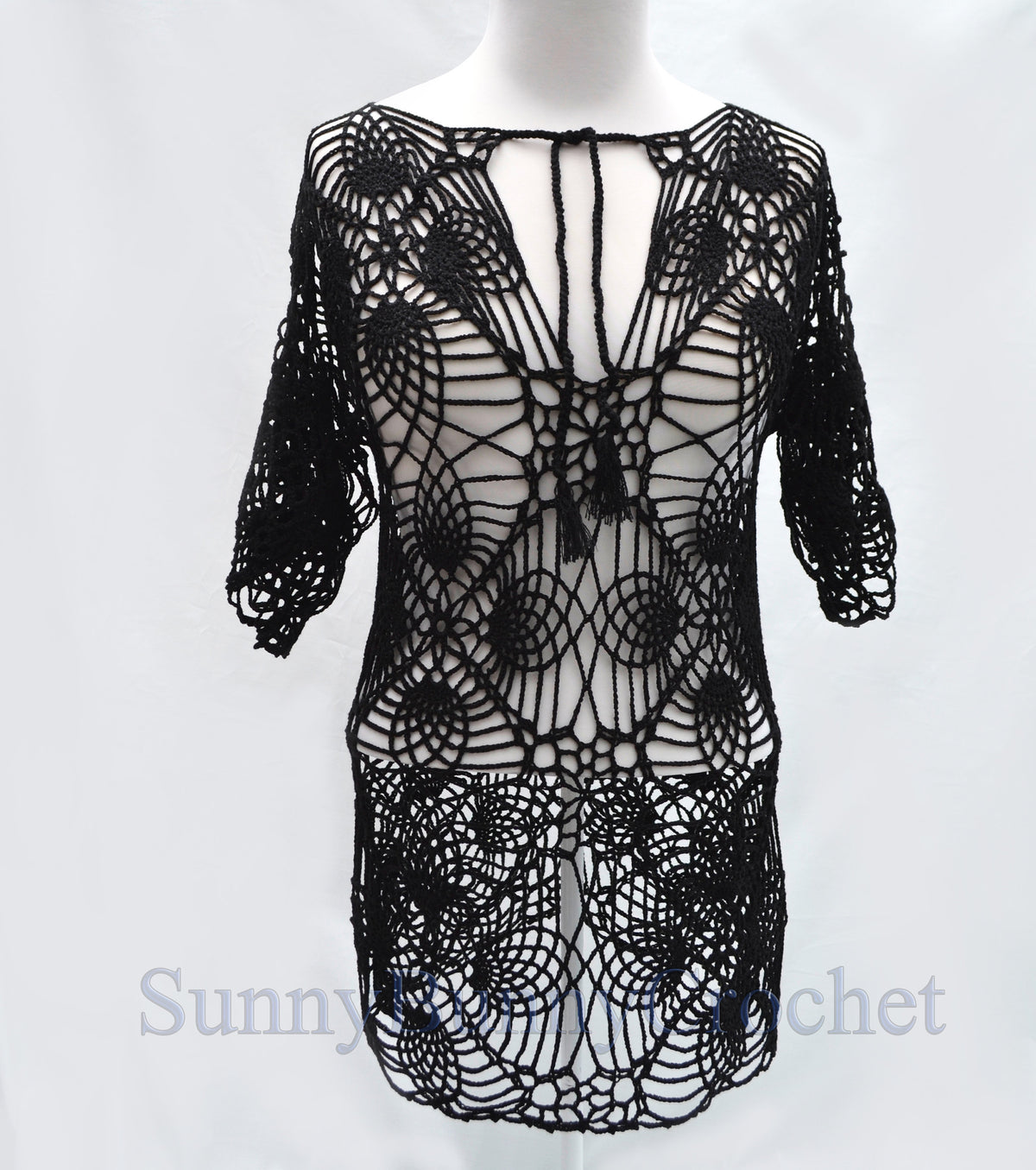 CROCHET BEACH Cover Up, Crochet Tunic, Crochet Top, Crochet Women Dress, Knit Tunic, Summer, Pineapple Pattern, Sexy Lace Dress, Mini, XS