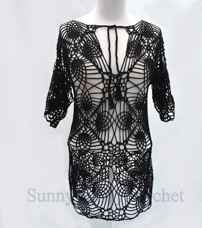 CROCHET BEACH Cover Up, Crochet Tunic, Crochet Top, Crochet Women Dress, Knit Tunic, Summer, Pineapple Pattern, Sexy Lace Dress, Mini, XS