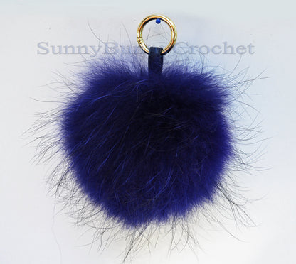 7" BLUE FUR POM Pom Keychain, Large Raccoon Bag Charm, Key Chain Charm, Raccoon Fur Pom Pom, Large Pom Pom, Fur Ball, Pendant Fur, Keyring