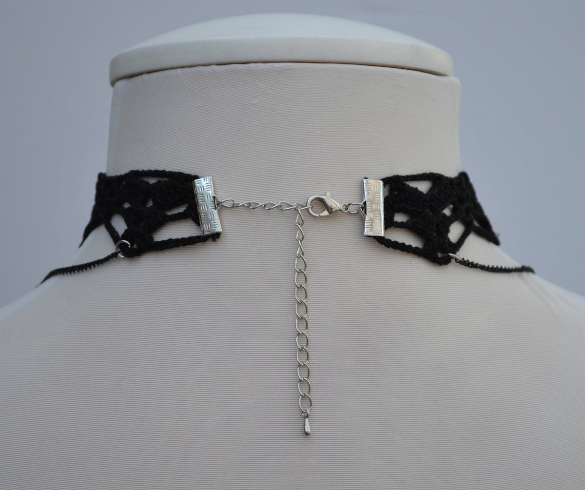 Black necklace choker with cameo pendant, Black necklace for women, Choker necklace Black, Black statement necklace, Cotton Choker, Gothic