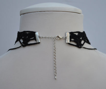 Black necklace choker with cameo pendant, Black necklace for women, Choker necklace Black, Black statement necklace, Cotton Choker, Gothic