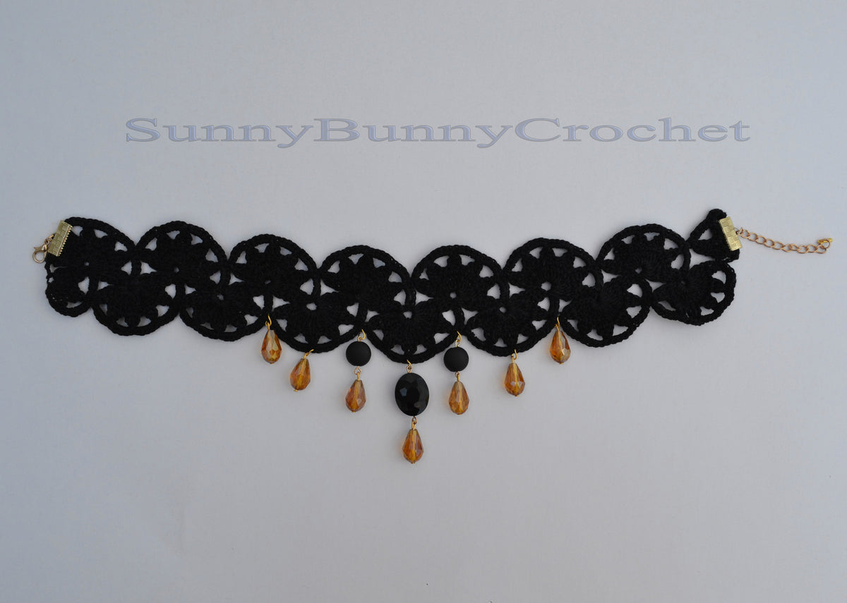Black necklace choker, Black necklace for women, Choker necklace Black, Black statement necklace, Choker beaded Black, Cotton Choker, Flower