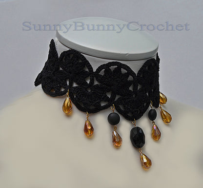 Black necklace choker, Black necklace for women, Choker necklace Black, Black statement necklace, Choker beaded Black, Cotton Choker, Flower