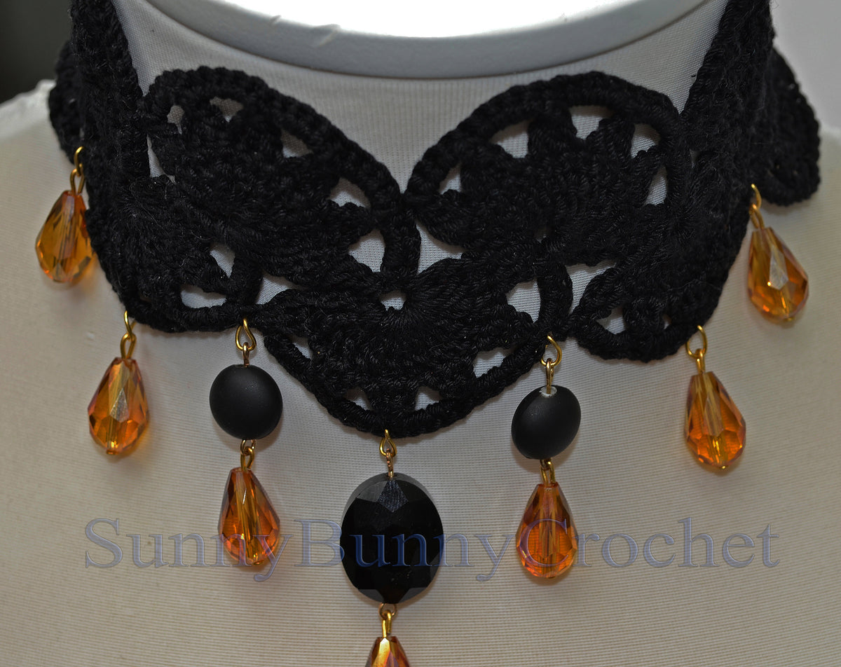 Black necklace choker, Black necklace for women, Choker necklace Black, Black statement necklace, Choker beaded Black, Cotton Choker, Flower