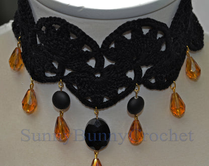 Black necklace choker, Black necklace for women, Choker necklace Black, Black statement necklace, Choker beaded Black, Cotton Choker, Flower