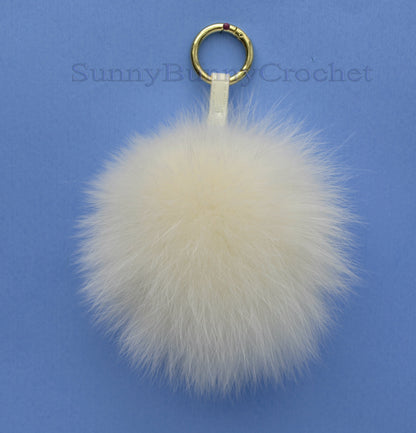 6" WHITE FUR POM Pom Key chain, Large Fox Bag Charm, Key Chain Charm, Fox Fur Pom Pom, Fur Ball, Fur Keyring, Real Fur Pom Pom Bag Charm